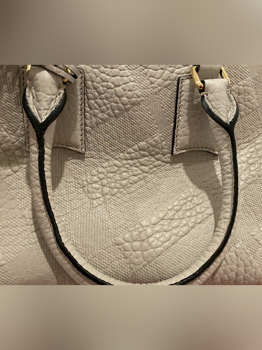 Burberry Pebbled 2-Way Leather Satchel in Light Gray with Gold Hardware - Picture 4 of 16